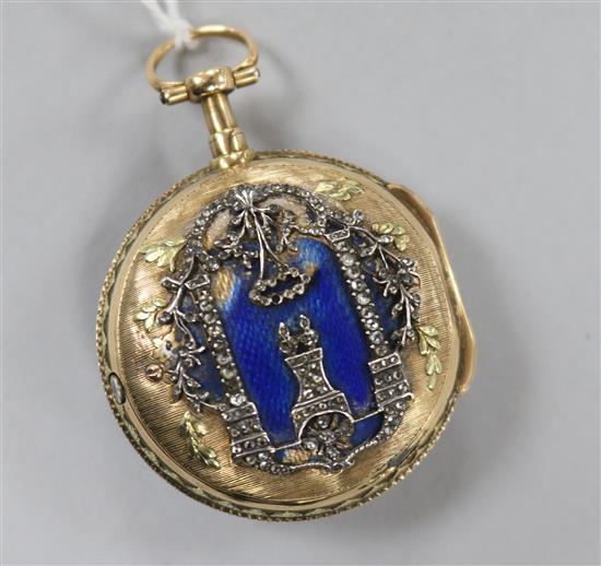 An 18th century French gold, rose cut diamond and enamel pocket watch, by LEpine, Paris.